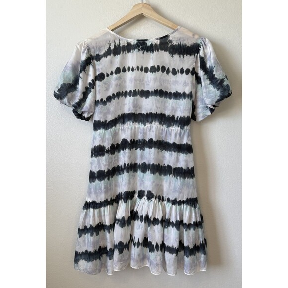 Amanda Bond Alix Mini Shift Dress XS/S Hand Tie Dye Puff Short Sleeve Boho - Picture 2 of 5